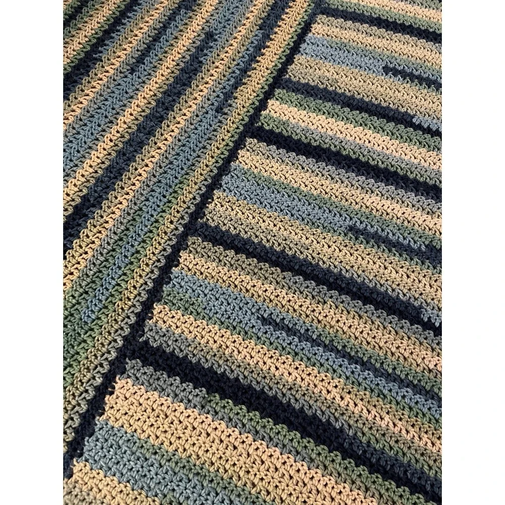 Handmade Crochet Throw Blanket: Bohemian Blue Green Afghan